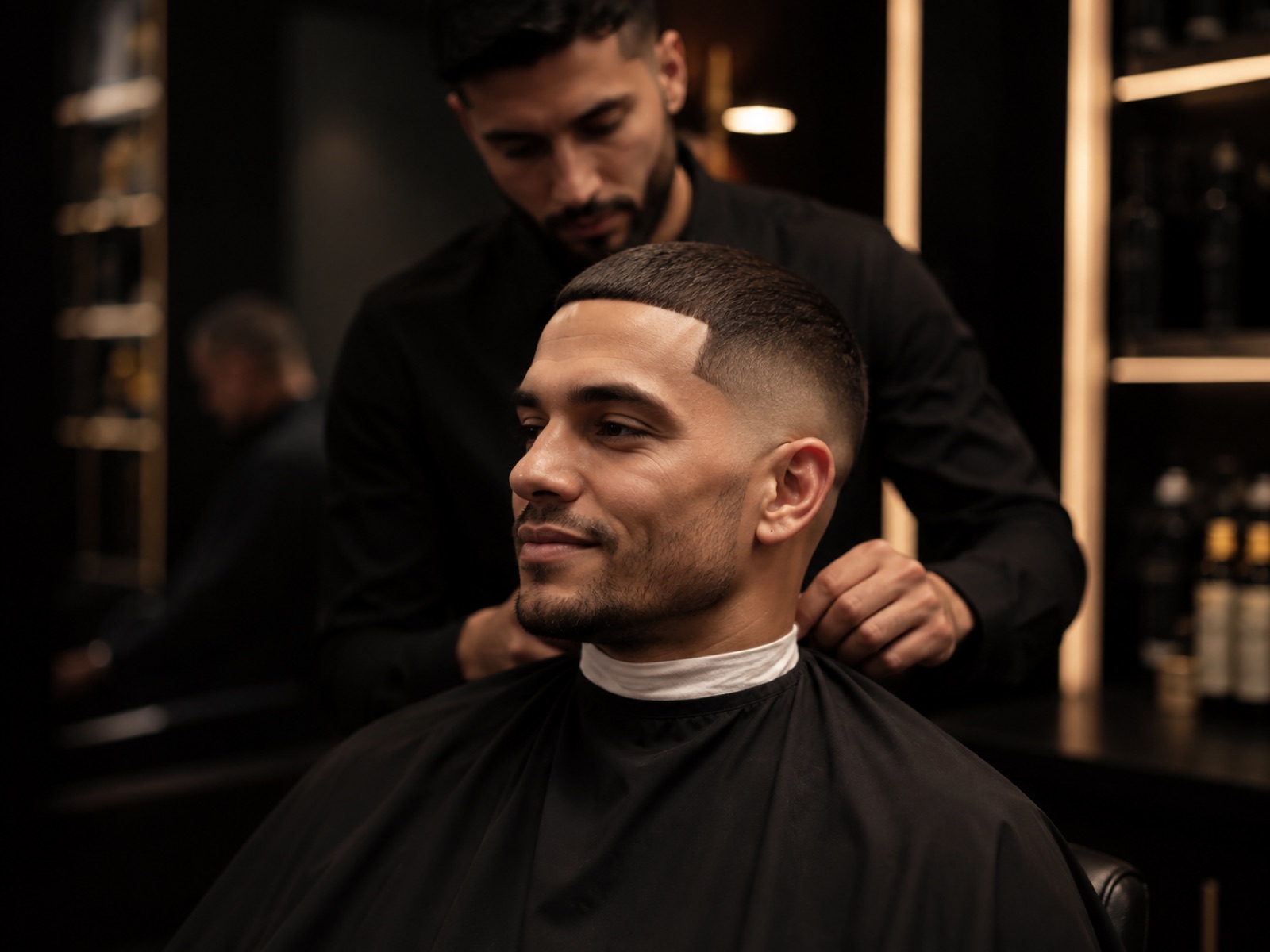 Client satisfait après sa coupe au salon